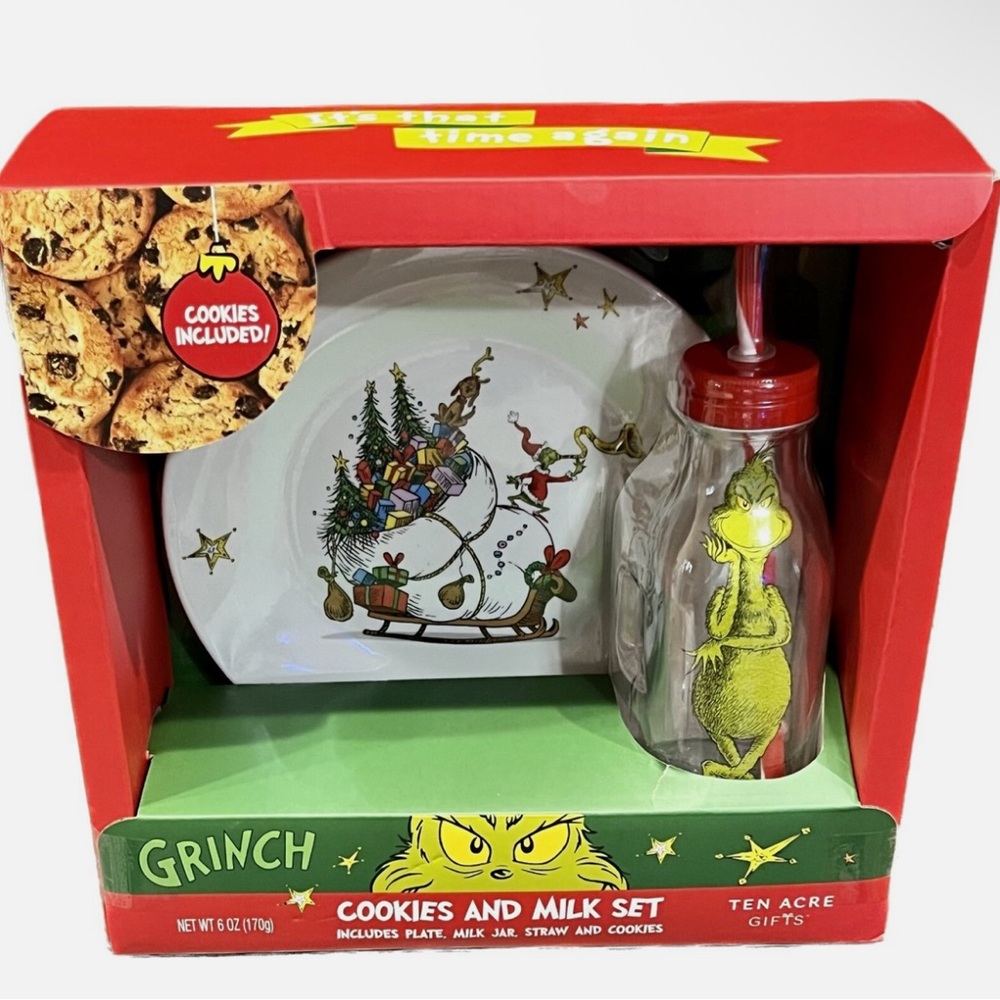 Dr. Seuss Grinch Cookies and Milk Set - Red, Green, White